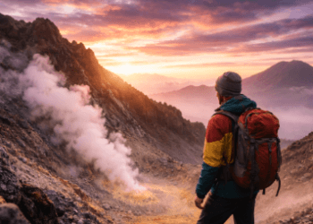 Aktivitas mendaki Gunung Sibayak saat subuh untuk menikmati pemandangan matahari terbit yang memukau di atas kawah.