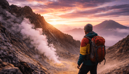 Aktivitas mendaki Gunung Sibayak saat subuh untuk menikmati pemandangan matahari terbit yang memukau di atas kawah.