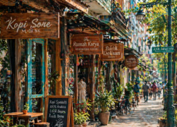 Penerapan papan nama usaha yang tertib dan sesuai aturan Pajak Reklame Medan oleh pelaku usaha kreatif lokal.