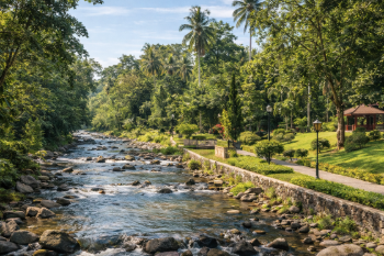 Keasrian aliran air yang menenangkan di kawasan Wisata Alam Tanjung Morawa.