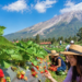 Pemandangan kebun stroberi di Berastagi yang subur dengan buah merah merona siap petik di kaki gunung.