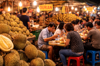 Deretan buah dalam pusat Durian Medan Terpopuler yang siap mengguncang lidah para pengunjung.