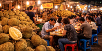 Deretan buah dalam pusat Durian Medan Terpopuler yang siap mengguncang lidah para pengunjung.