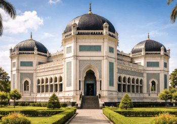 Arsitektur megah Masjid Raya Al Mashun dengan perpaduan gaya Timur Tengah, India, dan Eropa yang sangat memukau.
