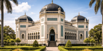 Arsitektur megah Masjid Raya Al Mashun dengan perpaduan gaya Timur Tengah, India, dan Eropa yang sangat memukau.