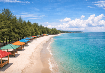 Pemandangan indah salah satu pantai di Medan yang menjadi destinasi favorit wisatawan saat libur akhir pekan.