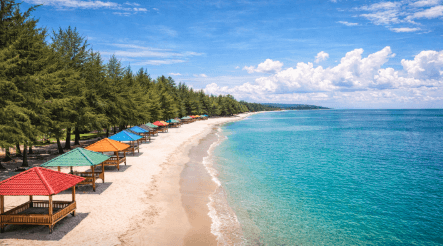 Pemandangan indah salah satu pantai di Medan yang menjadi destinasi favorit wisatawan saat libur akhir pekan.