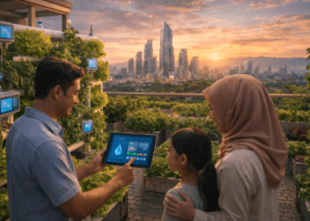 Warga sedang mengelola sistem pertanian urban guna mendukung program Pangan Mandiri Medan dari atap rumah mereka.