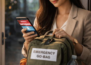 Infografis trik awasi bencana alam yang menampilkan warga menerapkan jurus pantau gempa megathrust Sulut.