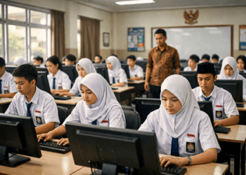 Siswa SMP sedang mengikuti Pelaksanaan TKA SMP dengan pengawasan ketat dari pihak sekolah.