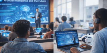 Mahasiswa sedang menerapkan Metode Belajar Kampus hibrida yang menggabungkan kenyamanan belajar dari rumah dengan diskusi intensif di kelas.