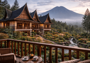 Salah satu penginapan di Berastagi yang menawarkan fasilitas mewah dengan pemandangan langsung ke Gunung Sibayak.