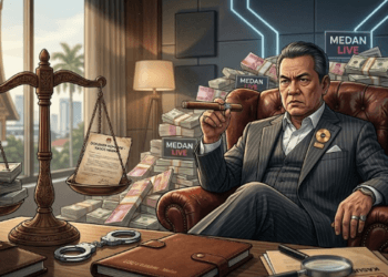 Ilustrasi Pengusaha Rokok Kasus Hukum yang menggambarkan dinamika antara bisnis besar dan penegakan aturan.