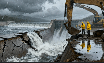 Visualisasi teknis mengenai titik kerusakan pada tanggul Sungai Tuntang yang menyebabkan banjir meluas di Kabupaten Demak.