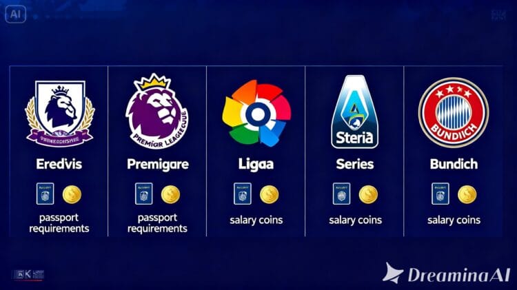 Infografis perbandingan aturan pemain asing di berbagai liga besar Eropa.