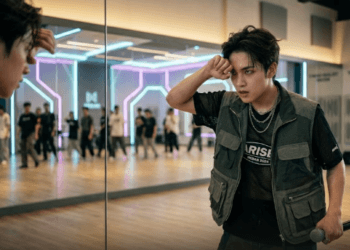 Ilustrasi Perjalanan Mark Lee K-Pop saat masih berjuang di masa trainee sebelum sukses besar.