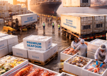 Proses pengiriman kontainer berpendingin untuk kegiatan Ekspor Hasil Laut Belawan menuju pasar Asia dan Eropa.