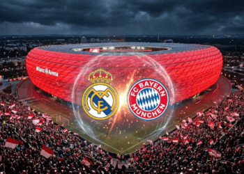 Suasana megah Stadion Allianz Arena yang siap menggelar laga sengit antara Bayern Munchen melawan Real Madrid.