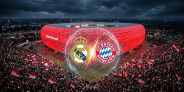 Suasana megah Stadion Allianz Arena yang siap menggelar laga sengit antara Bayern Munchen melawan Real Madrid.