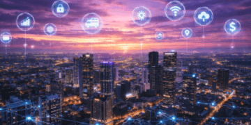 Gambaran Masa Depan Blockchain yang mengintegrasikan seluruh layanan kota pintar di Medan dalam satu jaringan digital terpadu.