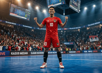 Evan Soumilena saat melakukan selebrasi setelah mencetak gol penting untuk Timnas Futsal Indonesia di Kejuaraan ASEAN.