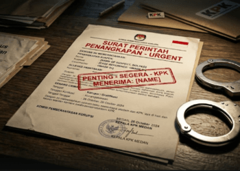 Ilustrasi berkas hukum dan atribut penegakan hukum untuk tindakan Penjemputan Paksa KPK.