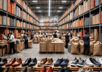 Deretan stok alas kaki yang sangat melimpah di Pusat Grosir Sepatu Medan untuk memenuhi kebutuhan pasar di seluruh wilayah Sumatera.