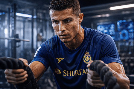 Cristiano Ronaldo menjalani latihan pemulihan fisik di pusat kebugaran Al Nassr.