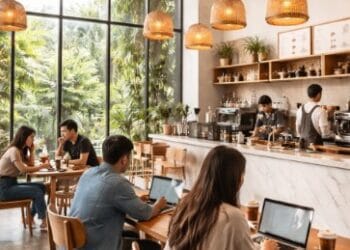 Interior cafe hits di Medan yang mengusung konsep minimalis modern dan sangat instagramable bagi pengunjung