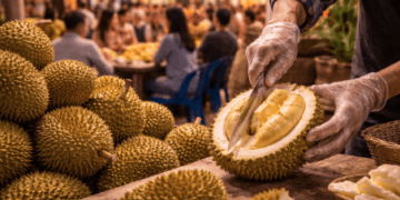 Kelezatan daging buah Durian Medan Enak yang memiliki tekstur lembut dengan perpaduan rasa manis dan pahit.