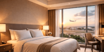 Interior kamar hotel dekat Bandara Kualanamu dengan fasilitas modern untuk kenyamanan transit