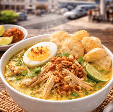 Hidangan Soto Medan yang hangat dan lezat sebagai salah satu pilihan kuliner dekat Stasiun Medan.