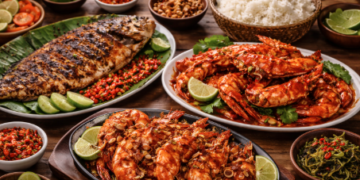 Sajian hidangan laut segar yang merupakan bagian dari Kuliner Khas Martubung Medan.