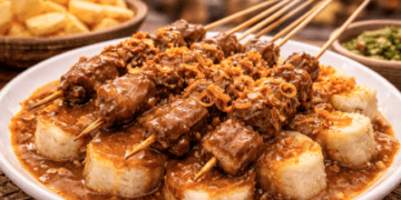 Kelezatan Sate Padang Medan Enak dengan kuah rempah kental dan daging sapi pilihan yang empuk.