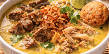 Sajian Soto Medan Legendaris dengan kuah santan kuning yang kaya rempah dan menggugah selera.