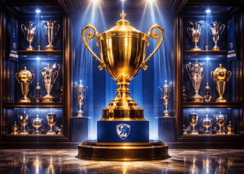 Trofi kemenangan Al Hilal sebagai simbol pemecahan rekor dunia.