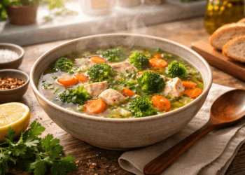 Menyajikan resep sup gurih favorit anak dengan potongan sayuran warna-warni yang menggugah selera.