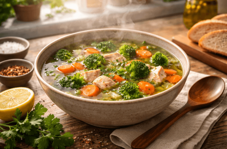 Menyajikan resep sup gurih favorit anak dengan potongan sayuran warna-warni yang menggugah selera.