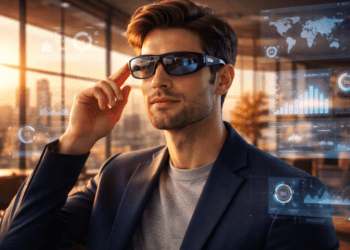 Penggunaan perangkat dalam review kacamata pintar AI 2026 untuk mendukung pekerjaan multitasking secara digital.