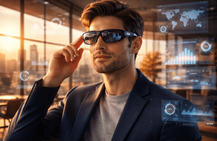 Penggunaan perangkat dalam review kacamata pintar AI 2026 untuk mendukung pekerjaan multitasking secara digital.
