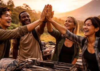 Kegembiraan pengunjung saat memberikan review seru main ATV setelah menaklukkan jalur.