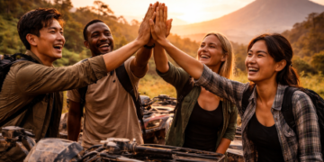 Kegembiraan pengunjung saat memberikan review seru main ATV setelah menaklukkan jalur.