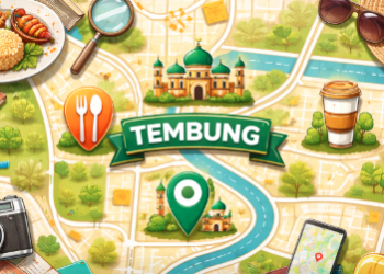 Infografis sederhana mengenai panduan Rute Wisata Tembung Medan untuk perjalanan satu hari.