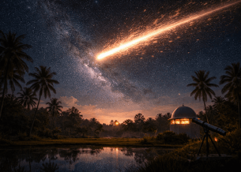 Fenomena sampah antariksa roket Tiongkok yang tampak bercahaya saat melintasi langit malam di wilayah Lampung dan Banten.