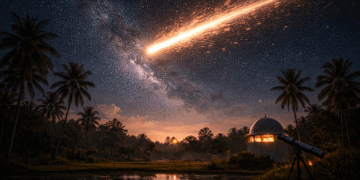 Fenomena sampah antariksa roket Tiongkok yang tampak bercahaya saat melintasi langit malam di wilayah Lampung dan Banten.