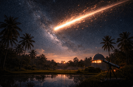 Fenomena sampah antariksa roket Tiongkok yang tampak bercahaya saat melintasi langit malam di wilayah Lampung dan Banten.