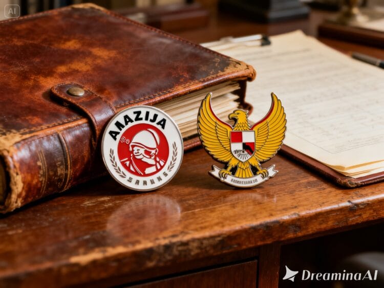 Ilustrasi simbolis hubungan historis dan administratif antara Ajax Amsterdam dan Indonesia.