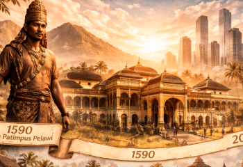 Visualisasi perjalanan sejarah Kota Medan dari masa ke masa.