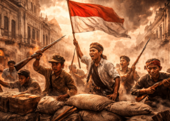 Ilustrasi perjuangan para pemuda saat pecahnya Peristiwa Medan Area.