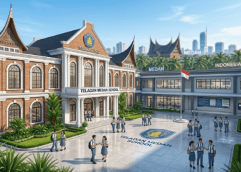 Gedung salah satu SMA terbaik di Medan yang memiliki fasilitas lengkap dan lingkungan belajar yang asri.